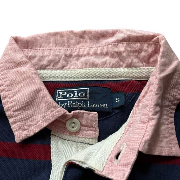 Vtg Polo Ralph Lauren Small Blue Red Stripe Polo Lion Crest Oxford Cloth Collar - Picture 5 of 8
